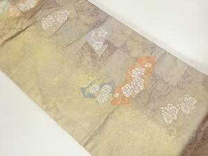 引箔花唐草に幾何学・市松模様織出し名古屋帯